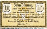 Kleingeld 1914-1922 10 Notgeld Spar- und Leihkasse Aurich 0270.10.11 , 10 Pfennig Schein in kfr. -