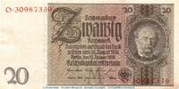 Weimarer Republik - Reichsbank 20 Mark Schein M , H bis O Reichsbanknote , 20 Mark Schein M , H-O , f-kfr. DEU-184.b, Ros.174, P.181 -