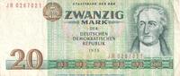 Staatsbank der DDR 20 Mark Schein der DDR Banknote , 20 Mark Schein in gbr. DDR-24.a,c Ros.362, P.29 von 1975 , DDR zirkuliert , 3