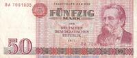 Staatsbank der DDR 50 Mark Schein der DDR Banknote , 50 Mark Schein in gbr. DDR-22.a,c Ros.360, P.30 von 1971 , DDR -