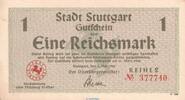 Notgeld DE 1 Mk. Notgeld Stadt Stuttgart , 1 Reichsmark Schein in kfr. von 1945 , Württemberg -