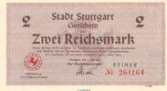 Notgeld DE 2 Mk. Notgeld Stadt Stuttgart , 2 Reichsmark Schein in kfr. von 1945 , Württemberg -