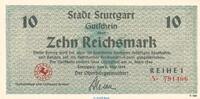 Notgeld DE 10 Mk. Notgeld Stadt Stuttgart , 10 Reichsmark Schein in kfr. von 1945 , Württemberg -