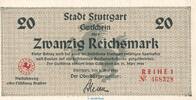 Notgeld DE 20 Mk. Notgeld Stadt Stuttgart , 20 Reichsmark Schein in kfr. von 1945 , Württemberg -