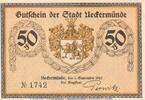 Notgeld 50 Pf. Nr.1 Ueckermünde , Notgeld 50 Pfennig Schein Nr.1 in kfr. M/G 1350.1 , MV -