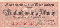 Notgeld Deutschland Notgeld Wiesbaden 25 Pfennig Notgeld Stadt Wiebaden 25 Pfennig -dkl.Kreuze- in kfr. Tieste 7915.05.40 , 1919 -