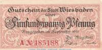 Notgeld Deutschland Notgeld Wiesbaden 25 Pfennig Notgeld Stadt Wiebaden 25 Pfennig -Mäander- in kfr. Tieste 7915.05.30 von 1919 -