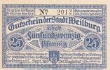 Notgeld Deutschland Notgeld Weilburg 25 Pfennig Notgeld Stadt Weilburg , 25 Pfennig Schein in kfr. Tieste 7770.05.26 von 1920 -