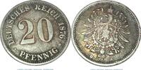 Kaiserreich 20 Pf. Silber Silbermünze , 20 Pfennig von 1876 -D-, s - ss , Jäger 5 , Deutsches Kaiserreich -