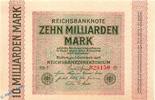 Inflation Deutschland 10 Milliarden Mark Reichsbanknote 10 Milliarden Mark , Rosenberg DEU-136 d , WZ = Rauten , 1923