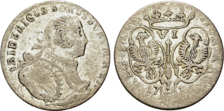 Around 1777 Germany. Brandenburg Preussen. Friedrich II, 6 kreuzer
