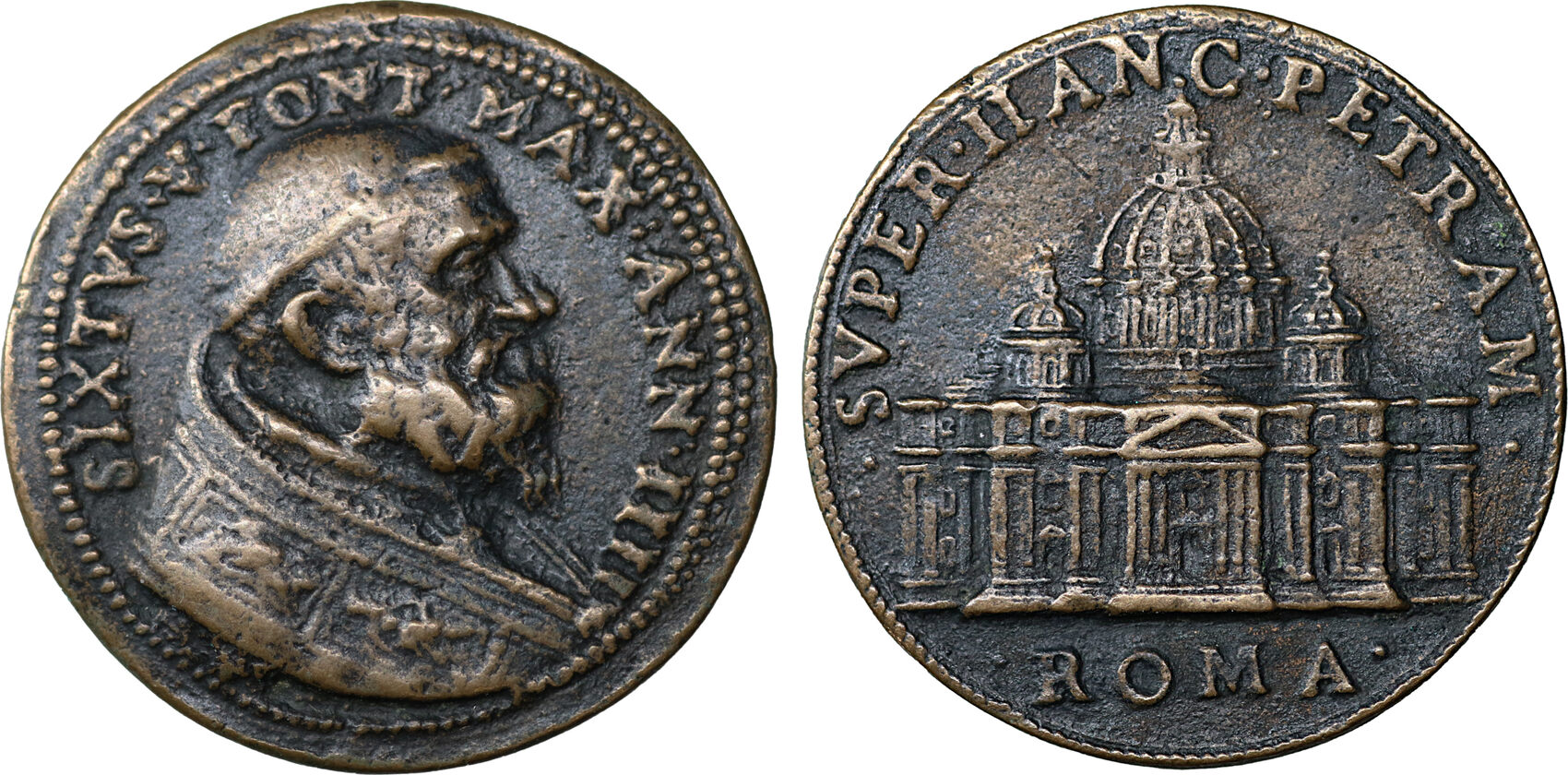 Papal States Kirchenstaat Medal 1588 Sixtus V R2 XF MA Shops