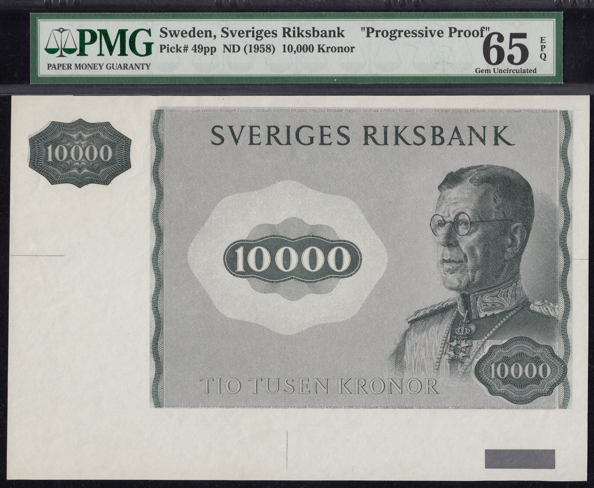 sweden-sveriges-riksbank-10000-kronor-nd-1958-progressive-proof-pmg