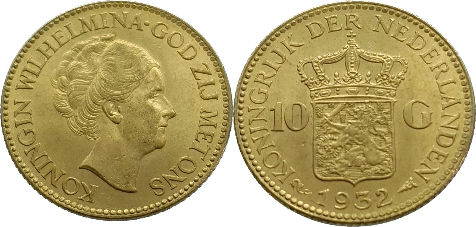 Nederland 10 Gulden 1932 Wilhelmina - Gold Unz (unzirculated) | MA-Shops