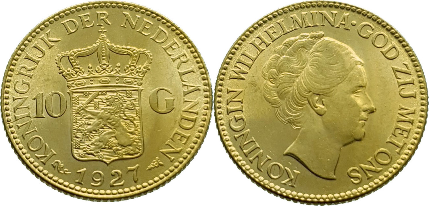 Nederland 10 Gulden 1927 Wilhelmina - Gold Unz (unzirculated) | MA-Shops