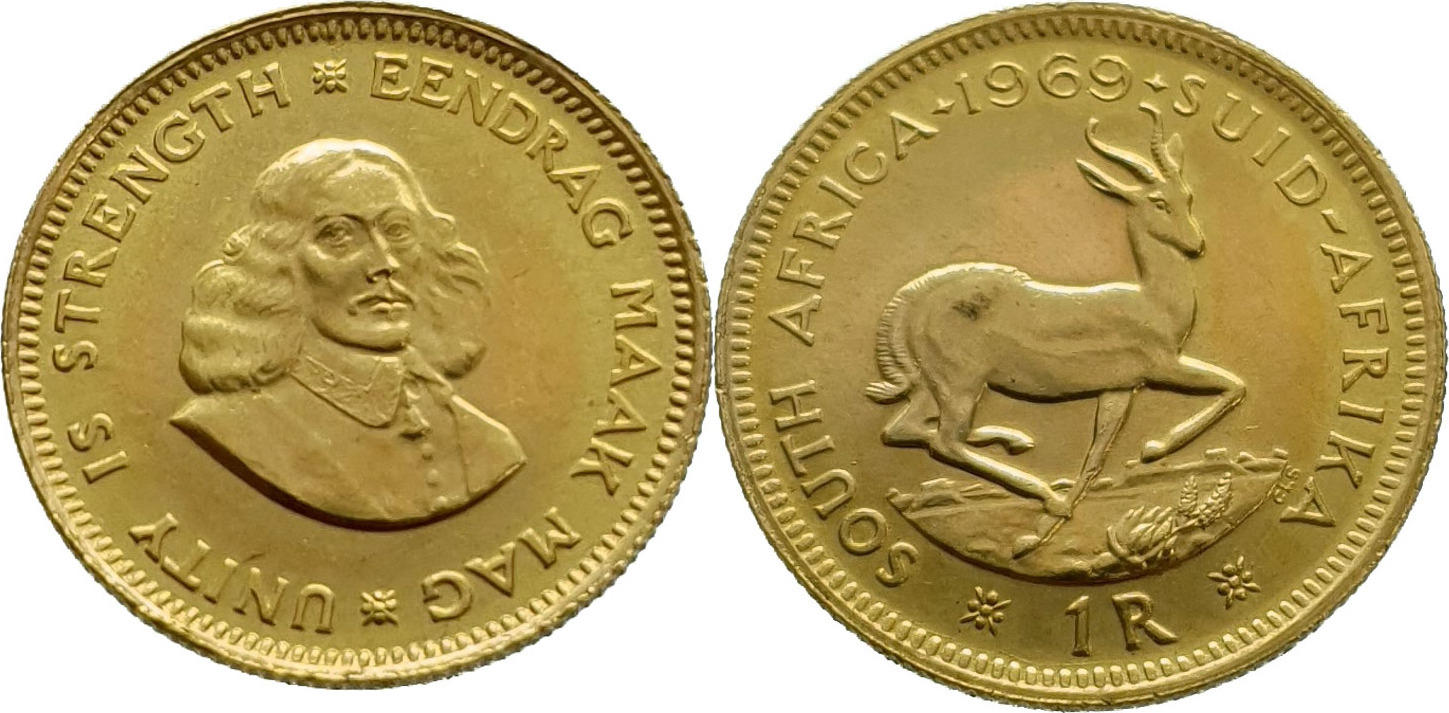 South-Africa 1 Rand 1969 Jan van Riebeeck - Gold unz (unzirculated ...