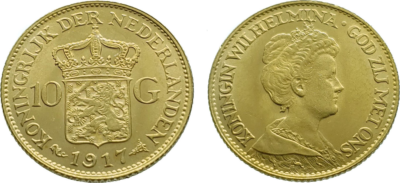 Nederland 10 Gulden 1917 Wilhelmina - Gold Unz (unzirculated) | MA-Shops