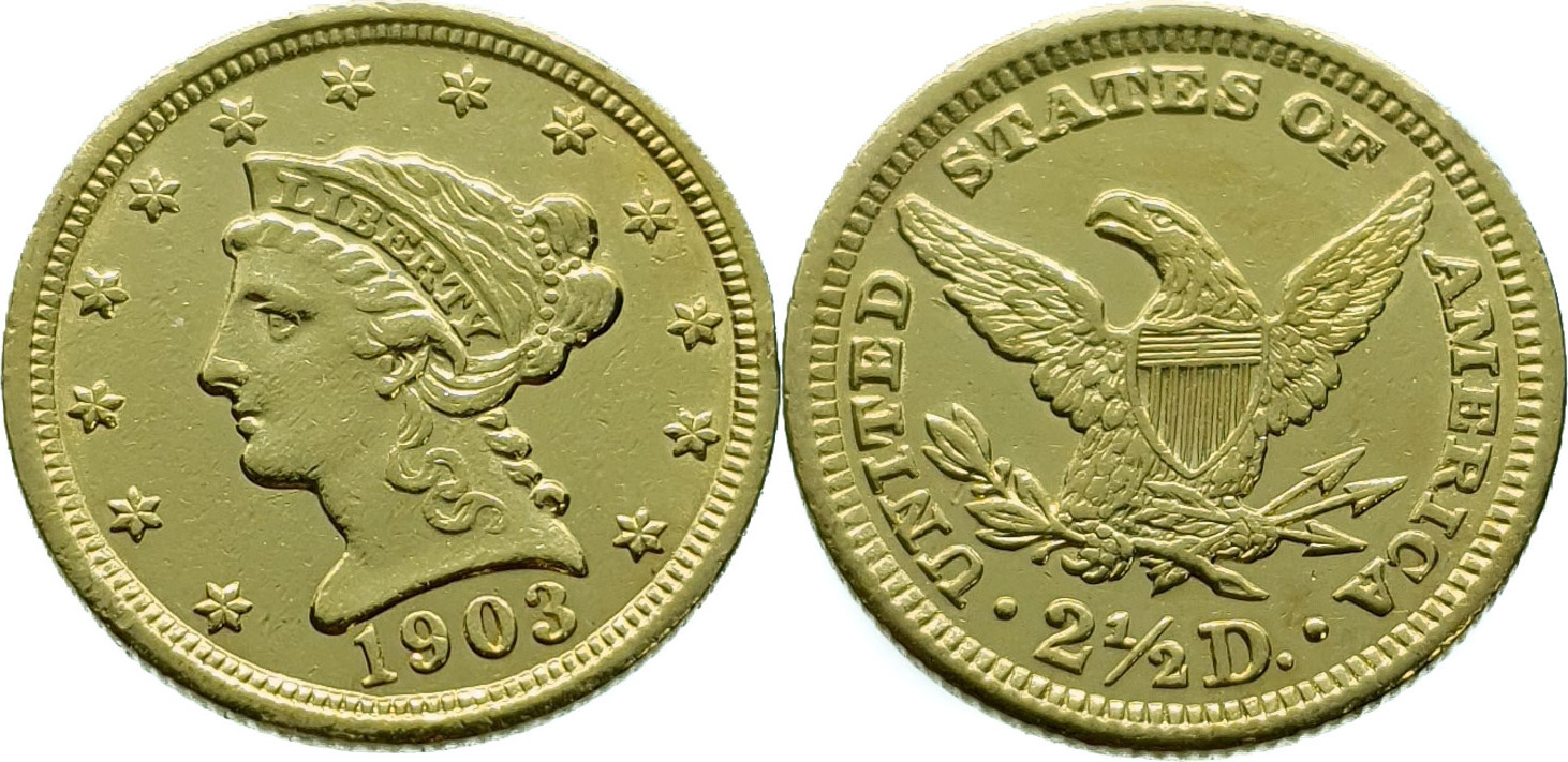 Usa 2 5 dollars 1903 coronet head quarter eagle gold ss vz ma shops