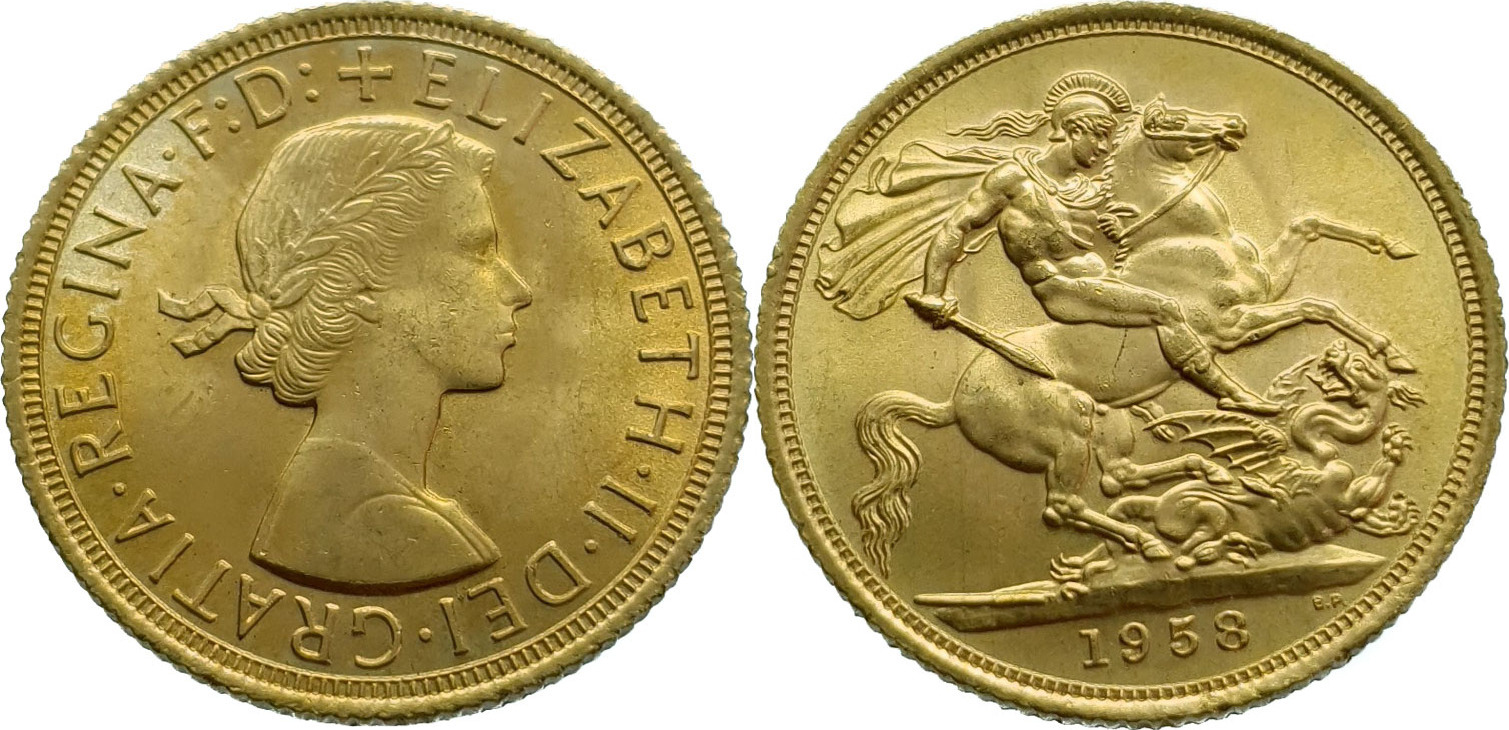 United Kingdom Sovereign 1958 Elizabeth II - Gold Unz (unzirculated ...