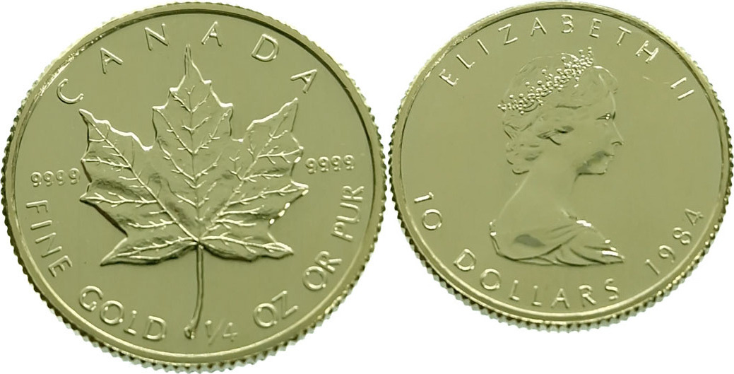 Canada 10 Dollars 1984 1 4 Oz Maple Leaf Elizabeth II Gold Unz canada-10-dollars-1984-1-4-oz-maple-leaf-elizabeth-ii-gold-unz