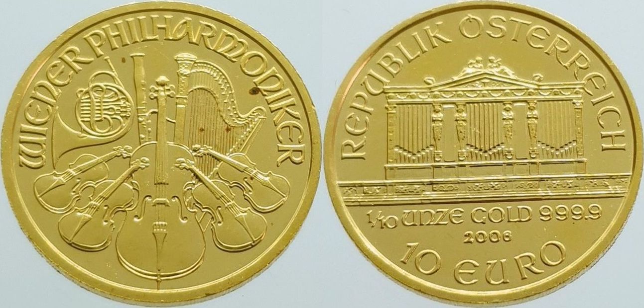 Austria 10 Euro 2006 Wiener Philharmoniker - 1/10 oz - Gold PP