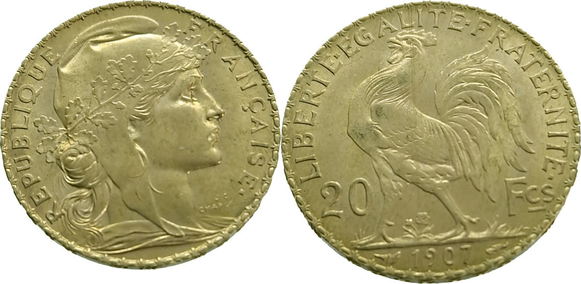 France 20 Francs 1907 Marianne Gold UNC Uncirculated MA Shops france-20-francs-1907-marianne-gold-unc-uncirculated-ma-shops