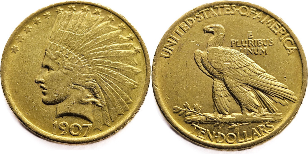 USA 10 Dollars 1907 Indian Head No Motto Gold Vz MA Shops usa-10-dollars-1907-indian-head-no-motto-gold-vz-ma-shops