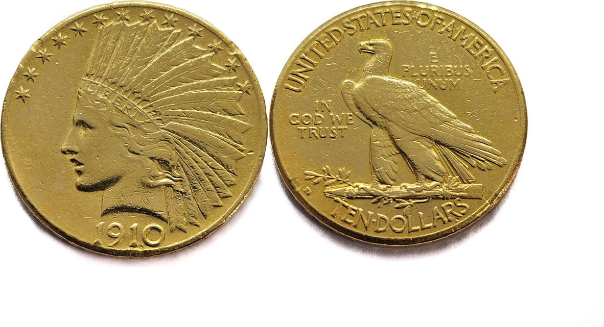 USA 10 Dollar 1910 D Indian Head Gold VF Extremely Fine MA Shops usa-10-dollar-1910-d-indian-head-gold-vf-extremely-fine-ma-shops