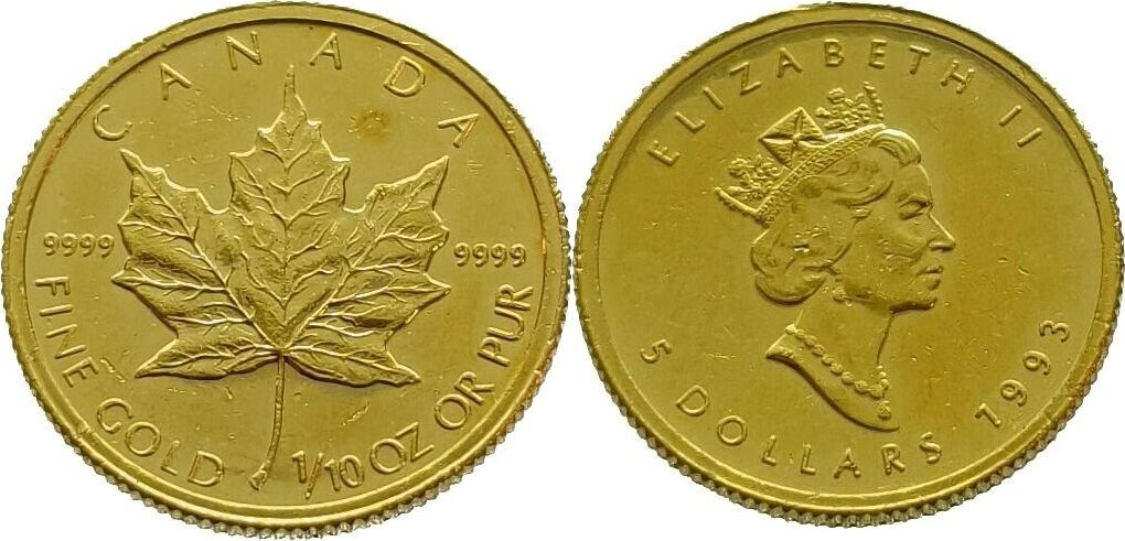 Canada 5 Dollar 1993 Elizabeth II - Maple leaf - 1/10 oz - Gold