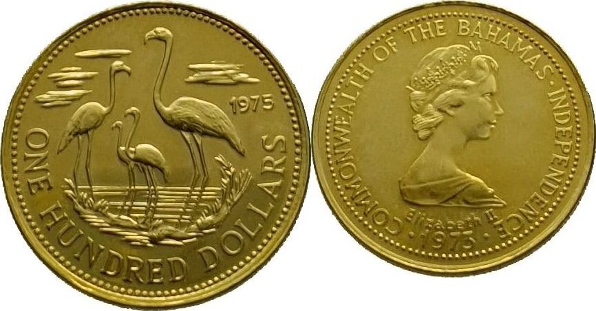 Bahama`s 100 Dollar 1975 Independence - Gold PP | MA-Shops