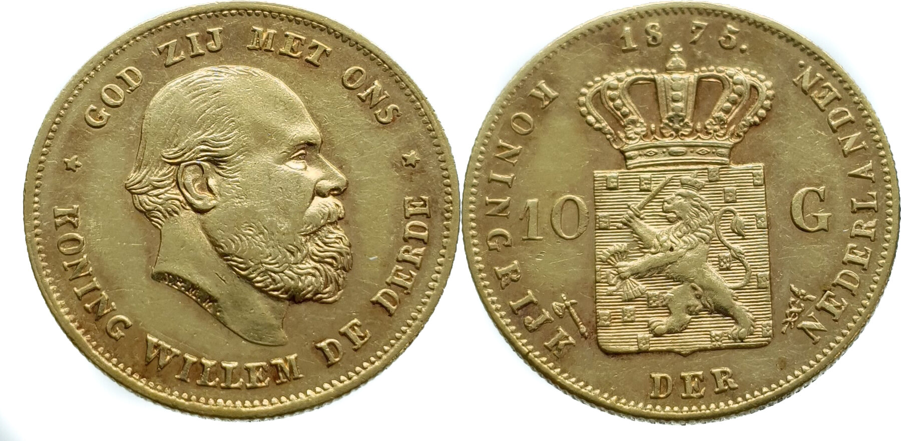 Netherlands 10 Gulden 1875 Willem III - Gold Vz | MA-Shops