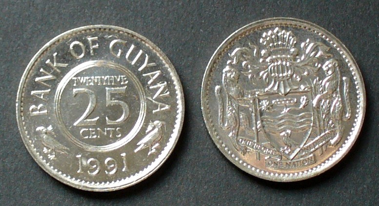 Guyana 25 Cents 1991 S 34 K N Staatswappen Vzgl MA Shops   Guyana 25 Cents 1991  