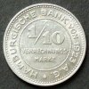 Hamburg 1/10 Verrechnungsmarke Jaeger N37 / Al / Hamburgische Bank von 1923 A.G. - Stadtwappen