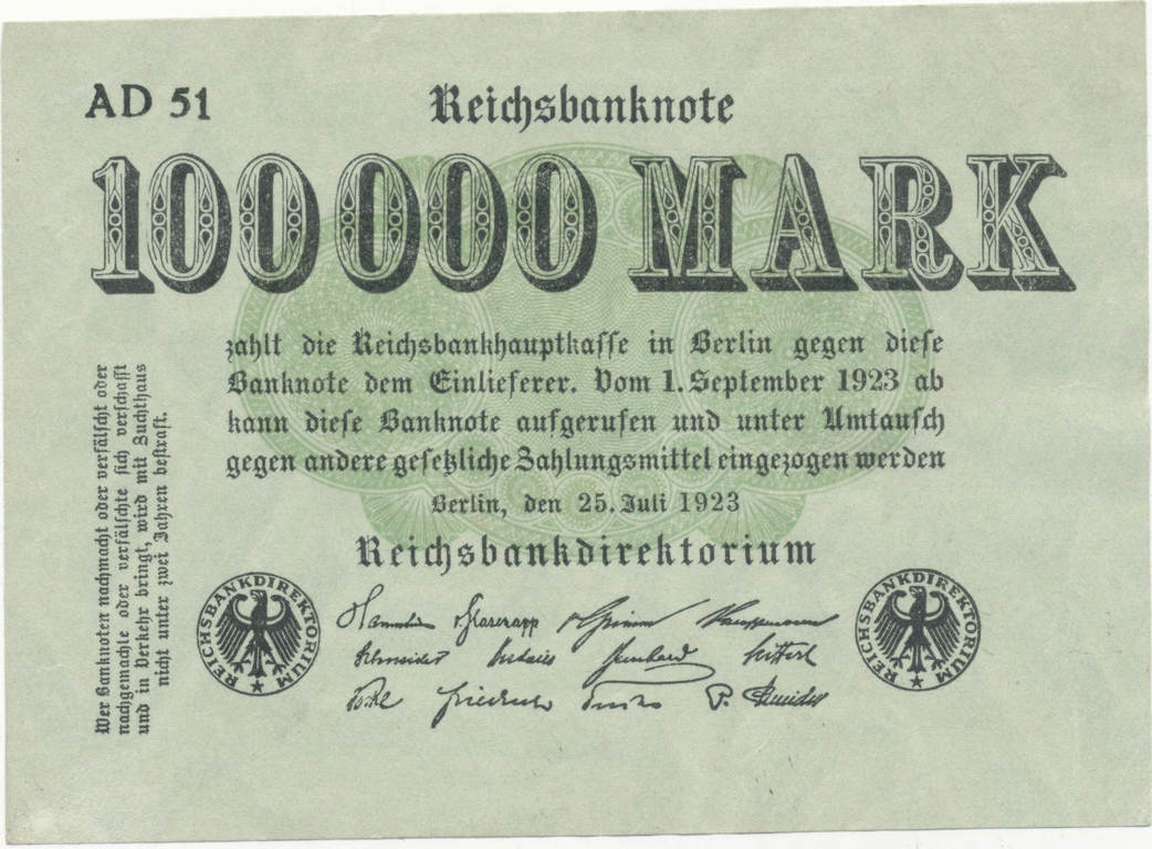 100000 Mark 1923 Deutsches Reich,Weimarer Republik, Ro.90a ...