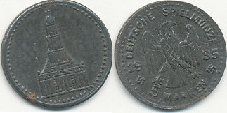 Deutsches Reich, Drittes Reich, Spielgeld,5 Marken, 1935