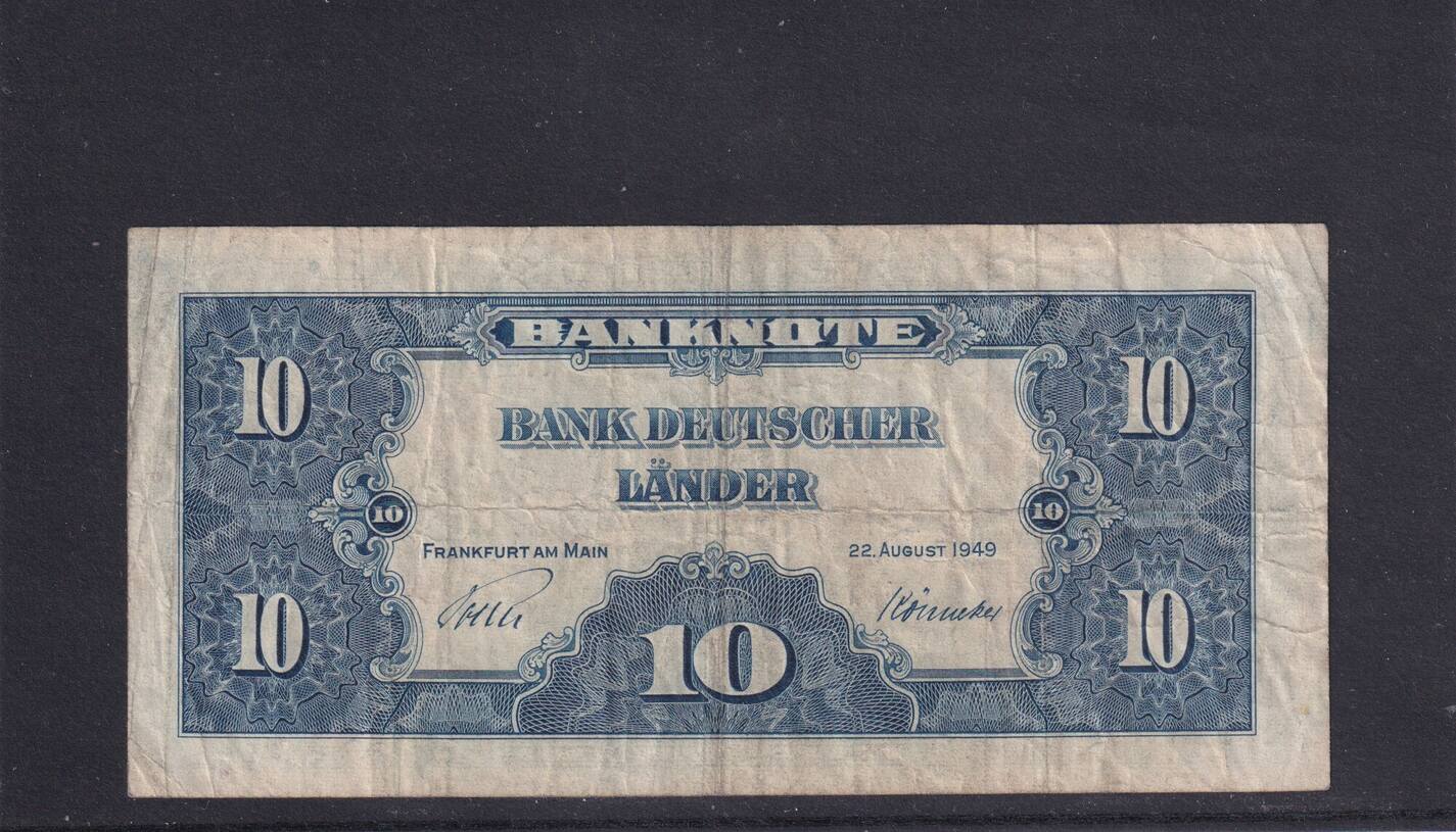 Bank Deutscher Länder 1949 10 Mark Schein BRD, Bank deutscher Länder, 10 Deutsche Mark 1949 Ro.258, BRD-4, Serie
