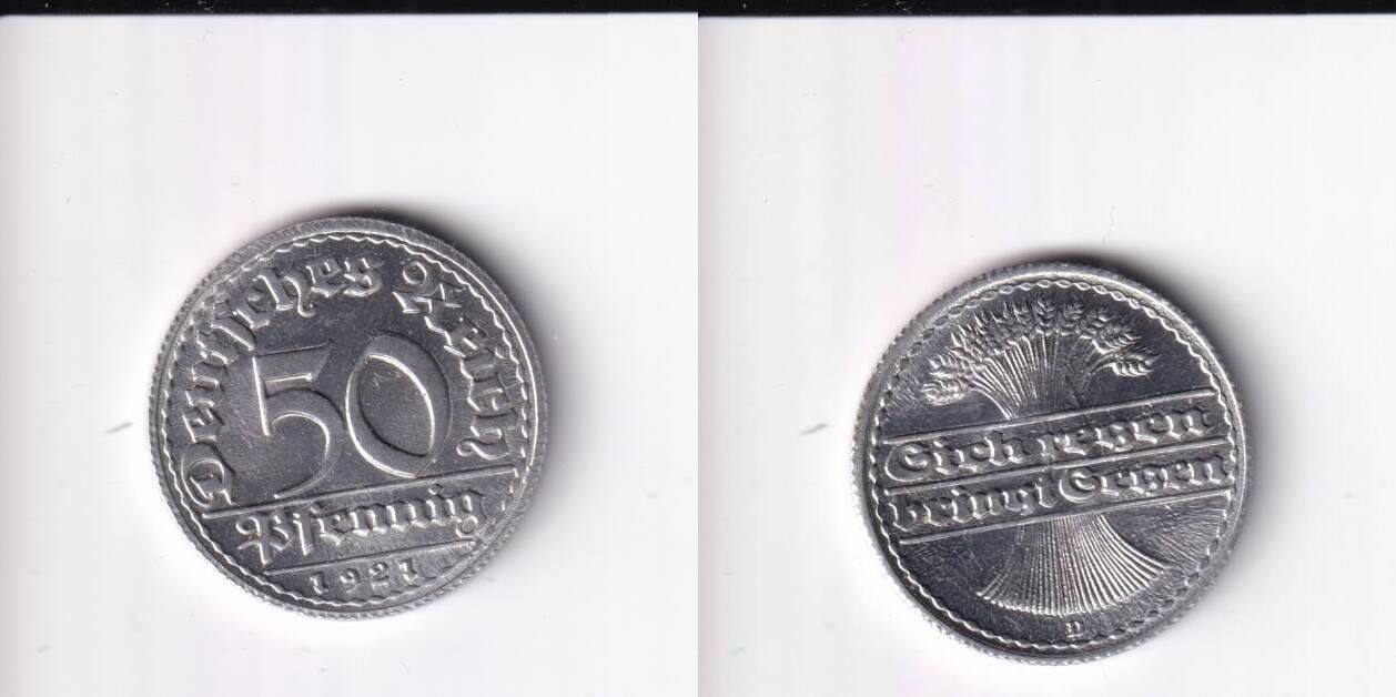 Deutsches Reich, Weimarer Republik, 50 Pfennig 1921 Mz.D Aluminium, st, Deutsches Reich, Weimarer Republik, 50 Pfennig 1921 Mz.D Aluminium, st,
