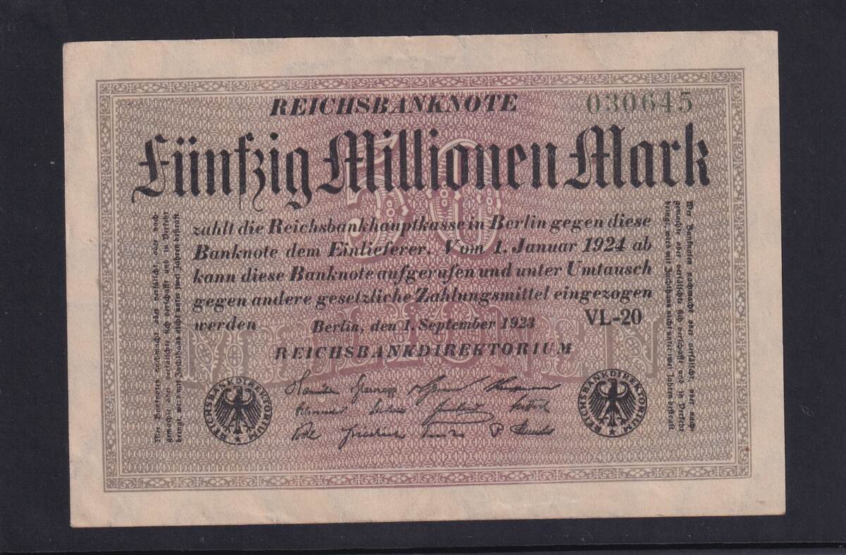 Weimarer Republik, Reichsbank, 50 Millionen Mark 1923 Ro.108e, DEU-123h ...