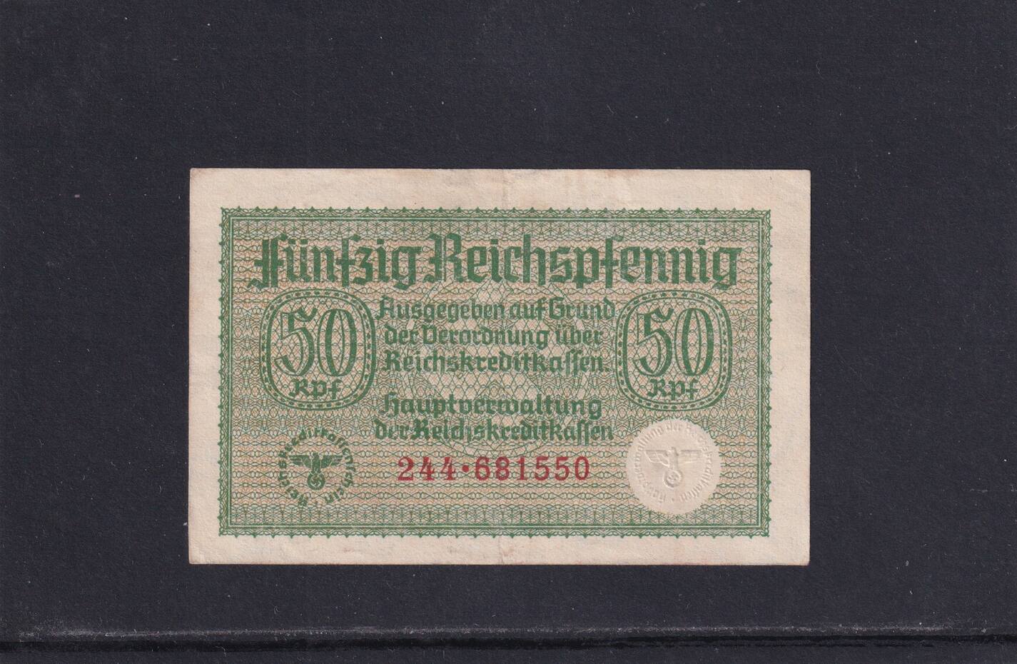 Deutsches Reich 50 Reichspfennig Wehrmacht Banknote 1942 – Rosenbg. 504, Einseitiger Druck, Sammlerstück Aus Dem 2. Weltkrieg