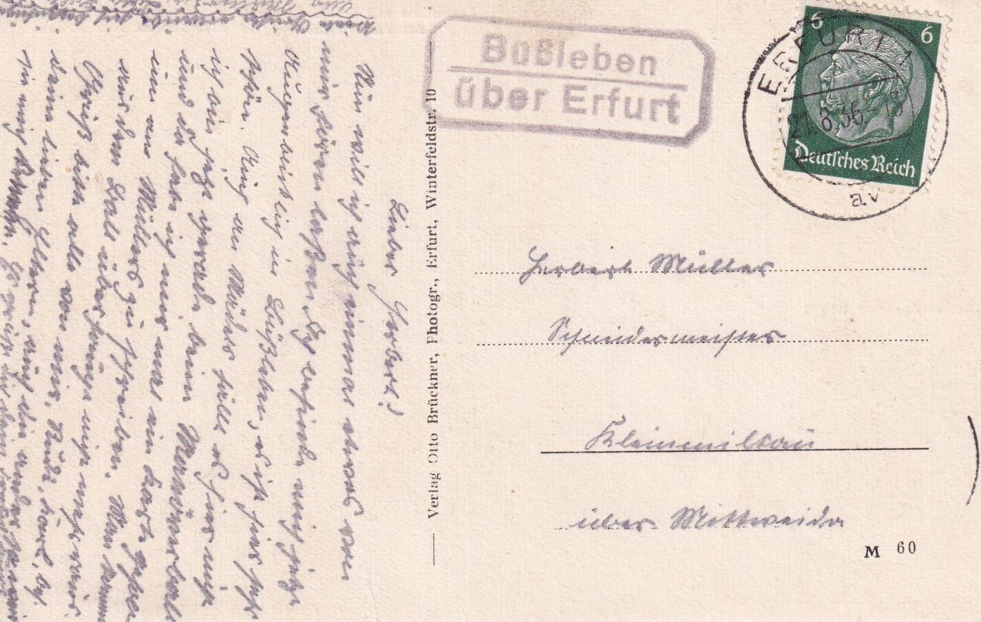 Deutsches Reich, Thüringen, Ansichtskarte 1936 Büßleben, Erfurt