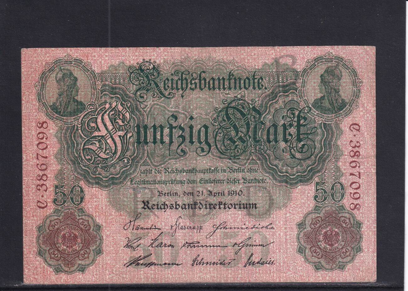 Kaiserreich, Reichsbanknote, 50 Mark 1910 Ro.42, DEU-38, Serie: C, Udr ...