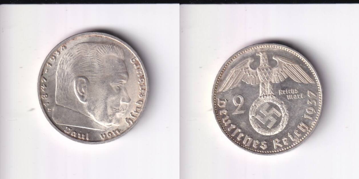 2 Mark Deutsches Reich 1937 Paul Von Hindenburg Deutsches Reich, Drittes Reich, 2 Reichsmark 1937 E Paul von Hindenburg