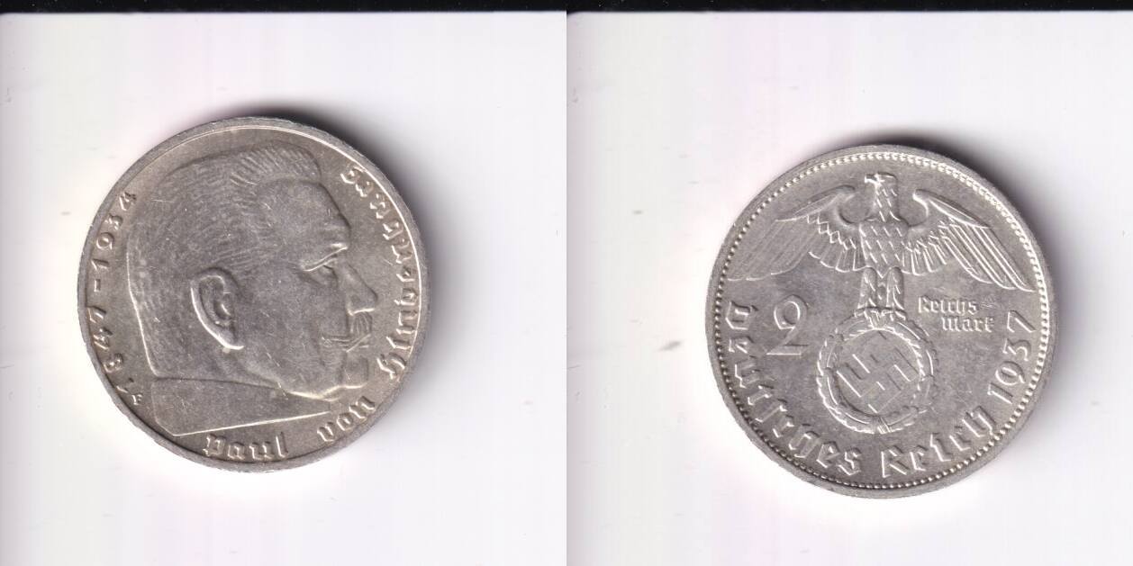 2 Mark Deutsches Reich 1937 Paul Von Hindenburg Deutsches Reich, Drittes Reich, 2 Reichsmark 1937 F Paul von Hindenburg