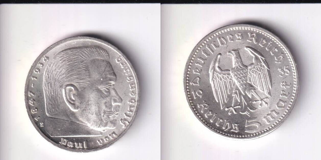 5 Deutsche Reichsmark Paul Von Hindenburg 1935