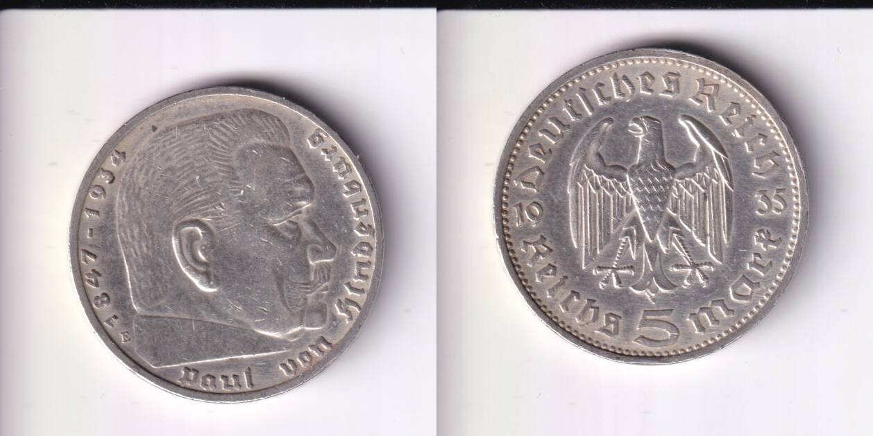 Deutsches Reich, Drittes Reich, 5 Reichsmark 1935 E Paul von Hindenburg