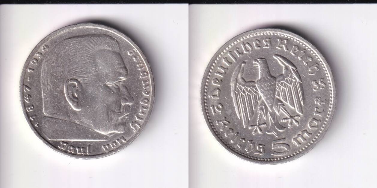 Deutsches Reich, Drittes Reich, 5 Reichsmark 1935 G Paul von Hindenburg