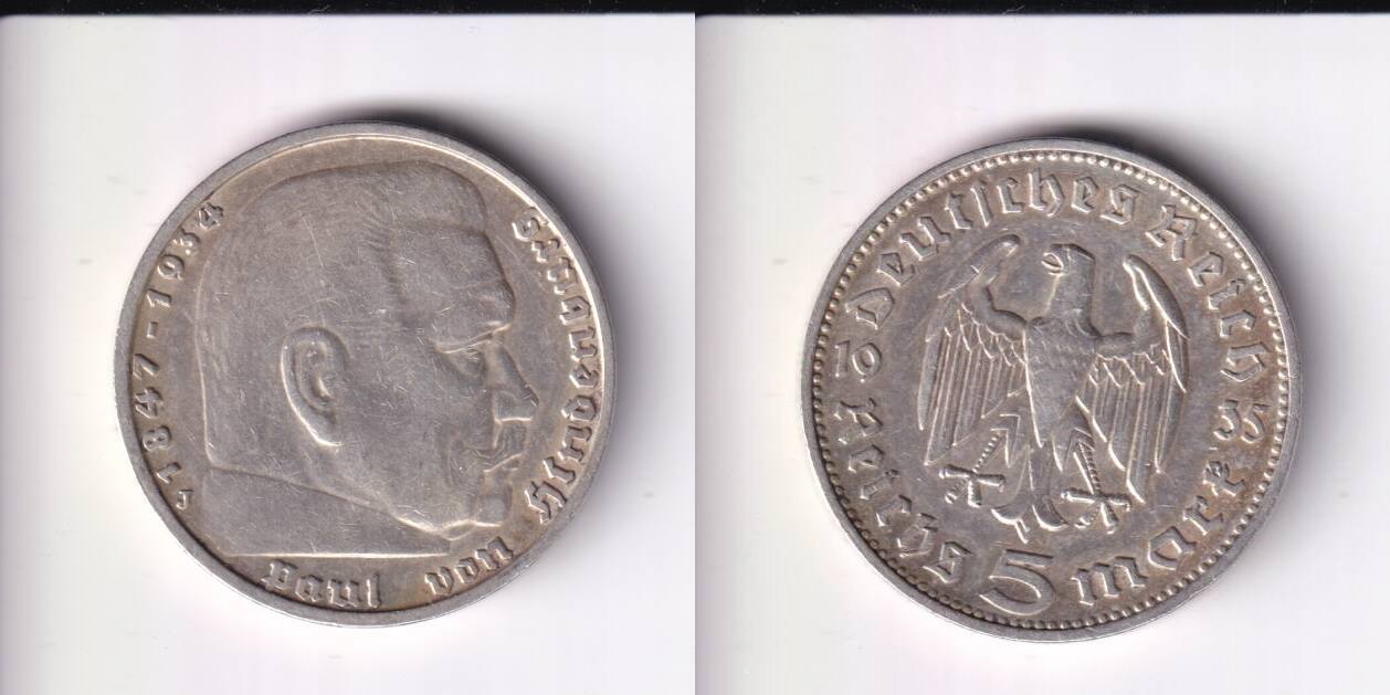 5 Deutsche Reichsmark Paul Von Hindenburg 1935 www.ma-shops.de