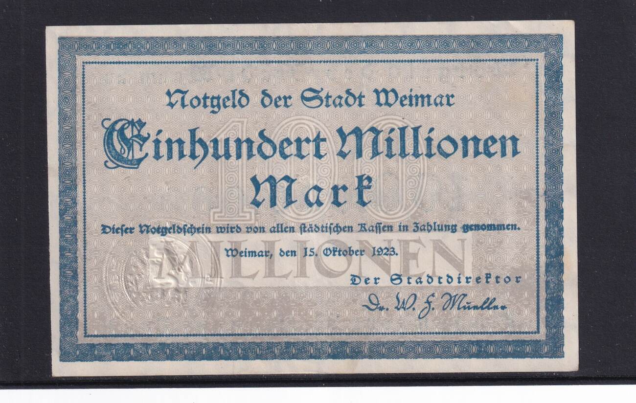 Weimarer Republik, Thüringen, 100 Millionen Mark 1923 Weimar, Stadt ...