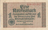 Deutsches Reich,Drittes Reich, 1 Reichsmark Reichskreditkasse Ro.551a mit Prägestempel,