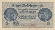 Deutsches Reich,Drittes Reich, 5 Reichsmark Ro.553b KN 8stellig,